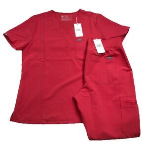Figs Red Scrub Set Catarina Size L Top, High Waisted Yola Size M Pants